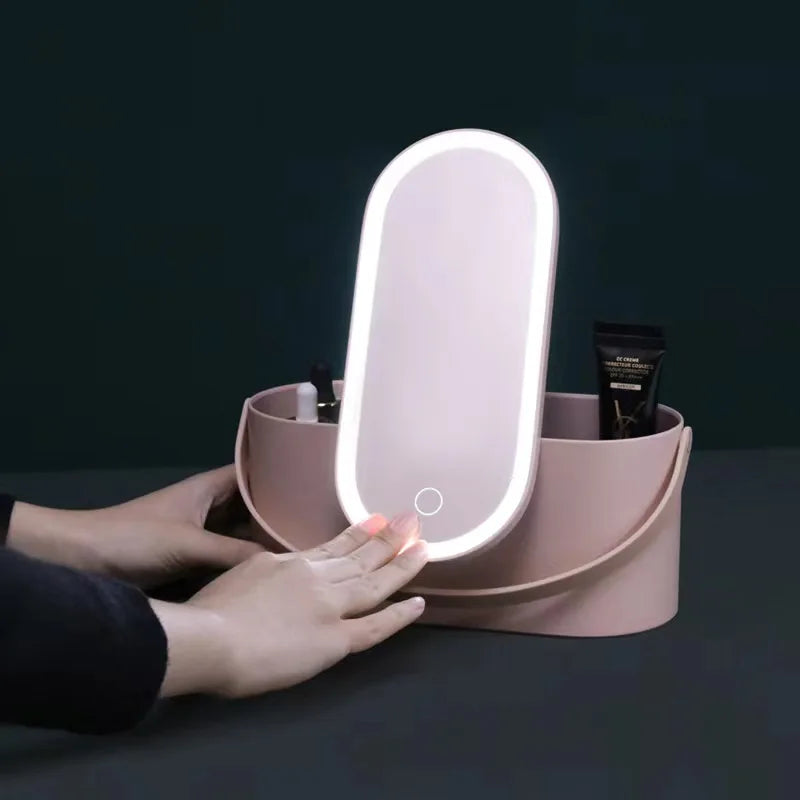 Makeup Organizer Box with LED Light Mirror