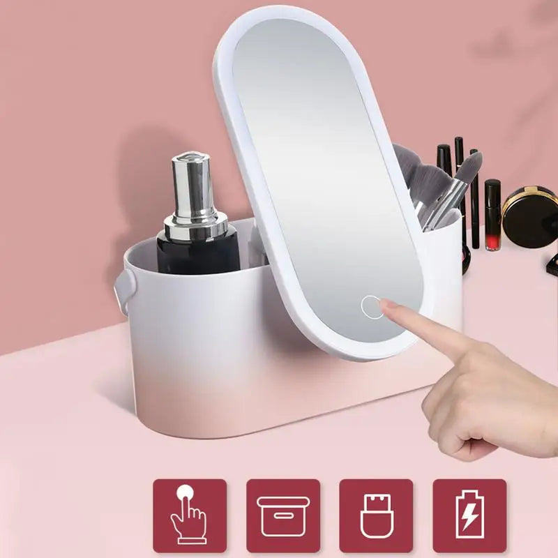 Makeup Organizer Box with LED Light Mirror